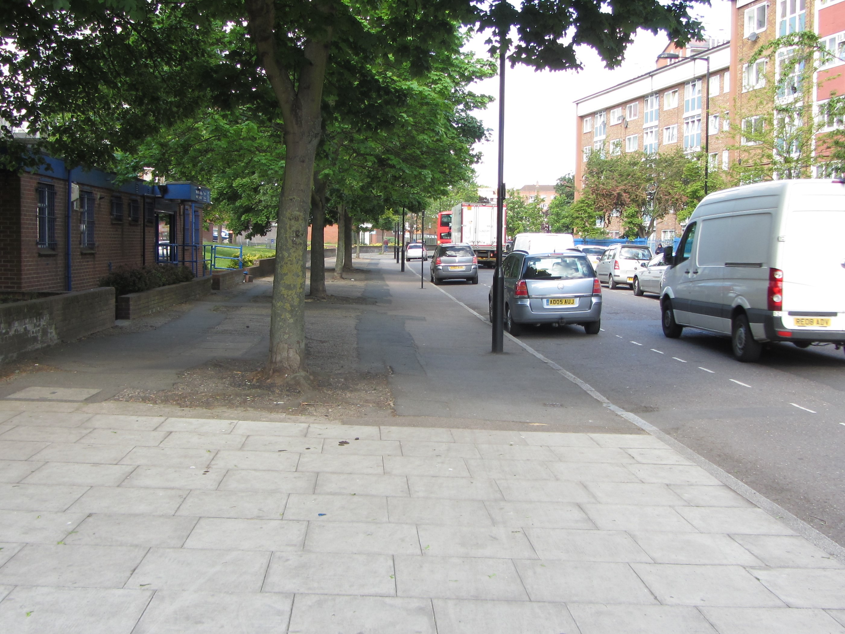 The Westbound footway continues; cycling is illegal here.